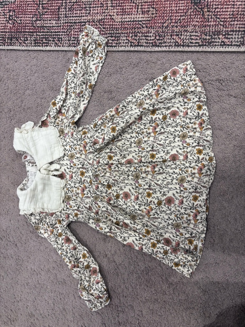 Girls' Floral Long-Sleeve Formal Dress in Cream and Pink